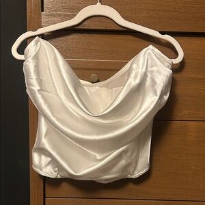 Lovers + Friends White Satin Cowl Neck Blouse